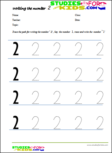 Number 2 tracing activity for kids