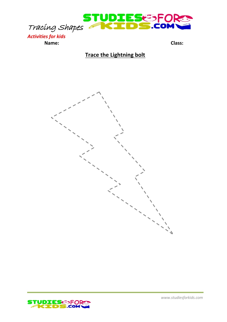 tracing shapes worksheet for kindergarten trace the lightning bolt