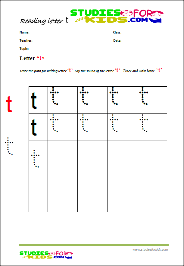 writing worksheets for kindergarten letter T- PDF print